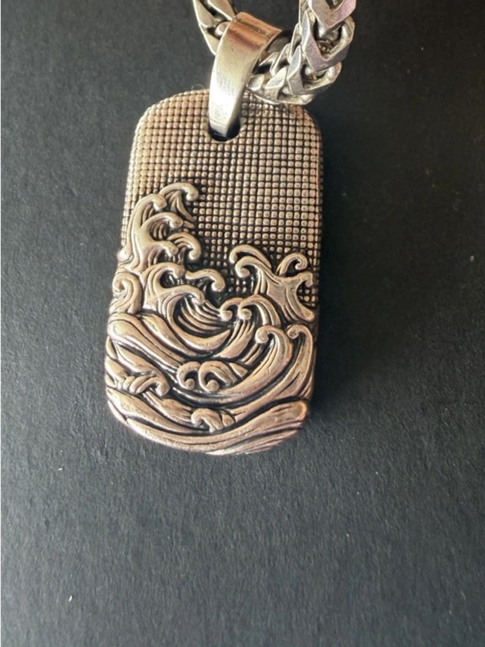 David Yurman Silver-Tone Wave Dog Tag Pendant